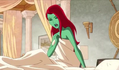Lovely cartoon hottie Poison Ivy sharing a bed with sexy Harley Quinn