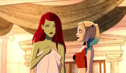 Lovely cartoon hottie Poison Ivy sharing a bed with sexy Harley Quinn