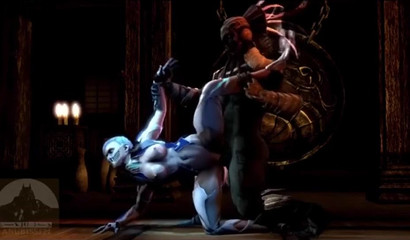 Delicious 3D warrior hotties Jade and Kitana in lesbian action