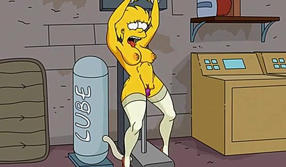 Horny cartoon hottie Lisa Simpson riding a huge fuck machine