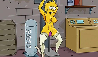 Horny cartoon hottie Lisa Simpson riding a huge fuck machine