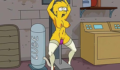 Horny cartoon hottie Lisa Simpson riding a huge fuck machine