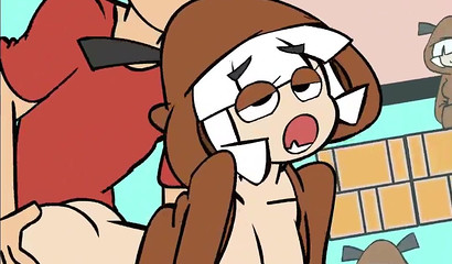 Petite cartoon blonde deepthroating a huge dick in missionary