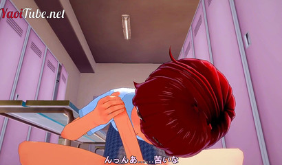 Tiny 3D redhead anime guy deepthroating big cock in the locker room