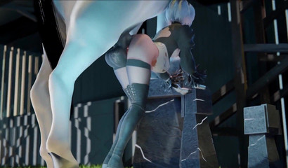 Bootylicious 3D white-haired hottie Nier Automata drilled with toys