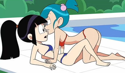 Kinky blue-haired cartoon Bulma seduced and banged shy Chichi