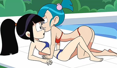 Kinky blue-haired cartoon Bulma seduced and banged shy Chichi