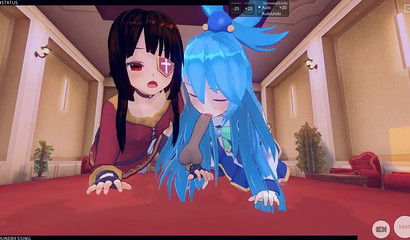 Naughty 3D anime schoolgirls sharing one huge cock in a foursome