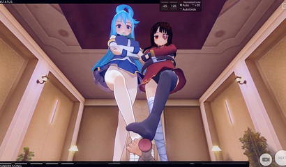 Naughty 3D anime schoolgirls sharing one huge cock in a foursome