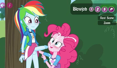Horny cartoon pony Pinkie Pie riding Rainbow Dash's big dick