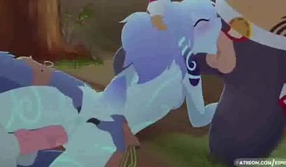 Beautiful and curvy furry hottie creampied in a rough threesome