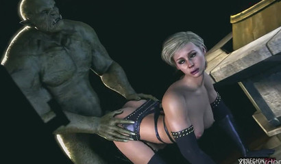Cassie Cage, une blonde coquine en 3D, séduit et traie une grosse bite de monstre