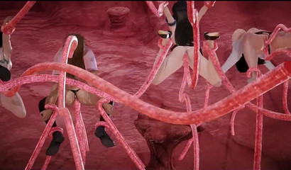 Kinky 3D anime schoolgirls tied up and banged with massive tentacles