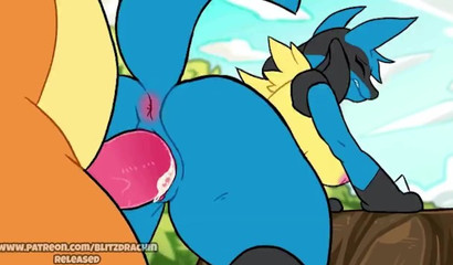Похотливый покемон-жеребец Чаризард набивает синюю красотку сзади