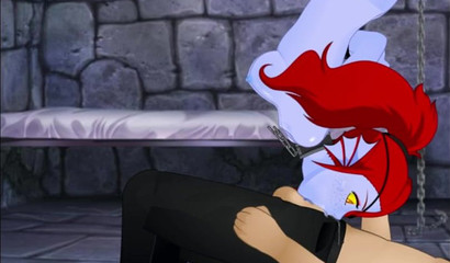 Horny 3D monster chick bounded and drilled in a dungeon