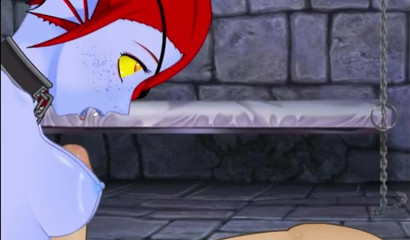 Horny 3D monster chick bounded and drilled in a dungeon