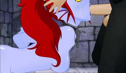 Horny 3D monster chick bounded and drilled in a dungeon