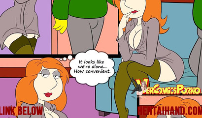 Slutty cartoon housewives Marge and Lois seduce and bang the neighbor