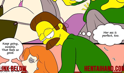 Slutty cartoon housewives Marge and Lois seduce and bang the neighbor