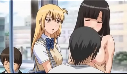 Innocent busty anime brunette fingered on the train