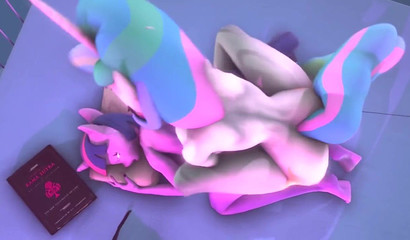 Naughty 3D ponies Celestia and Twilight banging all night