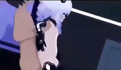 Slutty 3D blue-haired anime chick cumming on massive rod