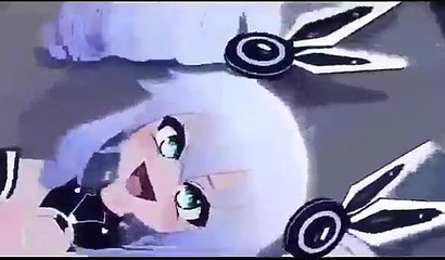 Slutty 3D blue-haired anime chick cumming on massive rod