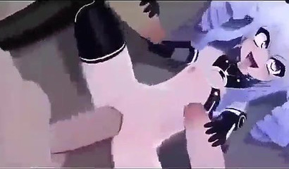 Slutty 3D blue-haired anime chick cumming on massive rod