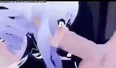 Slutty 3D blue-haired anime chick cumming on massive rod