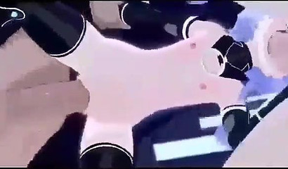 Slutty 3D blue-haired anime chick cumming on massive rod