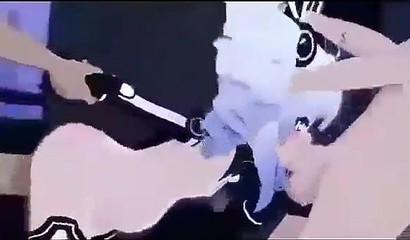 Slutty 3D blue-haired anime chick cumming on massive rod