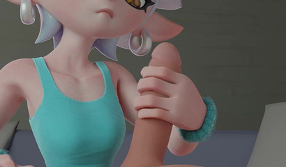 Sweet 3D cutie Splatoon Marie jerks off big dick with sexy feet