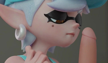 Sweet 3D cutie Splatoon Marie jerks off big dick with sexy feet