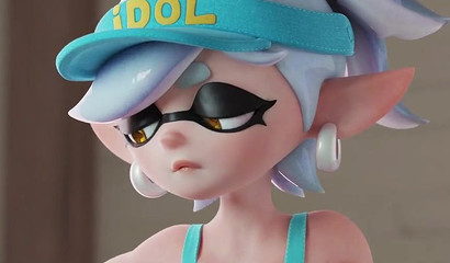 Sweet 3D cutie Splatoon Marie jerks off big dick with sexy feet