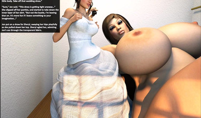 Busty 3D brunette giantess stroking her pussy with tiny people