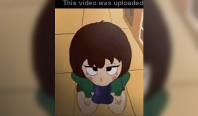 Petite cartoon brunette cutie toying with big dildo