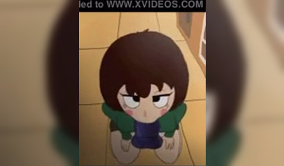 Petite cartoon brunette cutie toying with big dildo