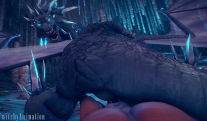 Horny and massive dragon lady riding massive human dick