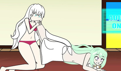 Cute cartoon blonde ingesting blue-haired hottie