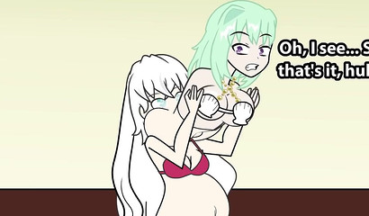 Cute cartoon blonde ingesting blue-haired hottie