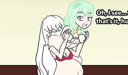 Cute cartoon blonde ingesting blue-haired hottie