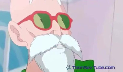 Naughty blue-haired anime Bulma taking two cocks in a threesome