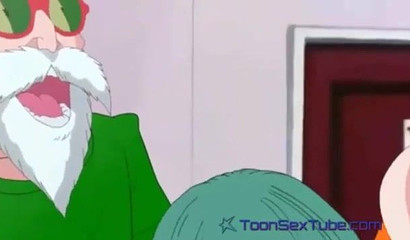 Naughty blue-haired anime Bulma taking two cocks in a threesome