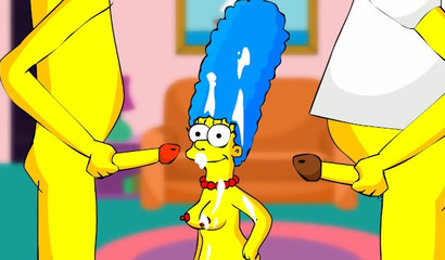 Delicious cartoon wife Marge Simpson got cumshot with two rods