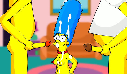 Delicious cartoon wife Marge Simpson got cumshot with two rods
