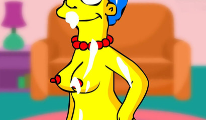 Delicious cartoon wife Marge Simpson got cumshot with two rods