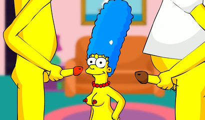 Delicious cartoon wife Marge Simpson got cumshot with two rods