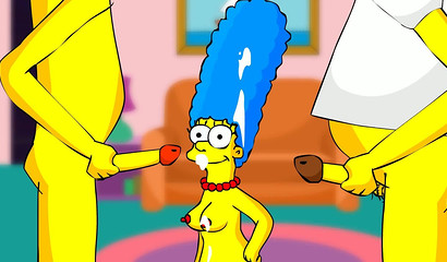 Delicious cartoon wife Marge Simpson got cumshot with two rods