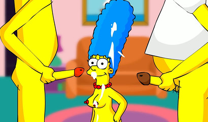 Delicious cartoon wife Marge Simpson got cumshot with two rods