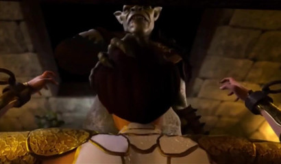 Kinky and busty 3D brunette milking huge goblin rod